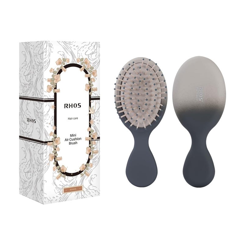 RHOS Mini Hair Brush for Women,Men and Kids, Travel Size Hair Brush for Purse & Pocket, Small Cushion Paddle Brush with Soft Bristles(1 Pack-Grey Gradient) - Image 1